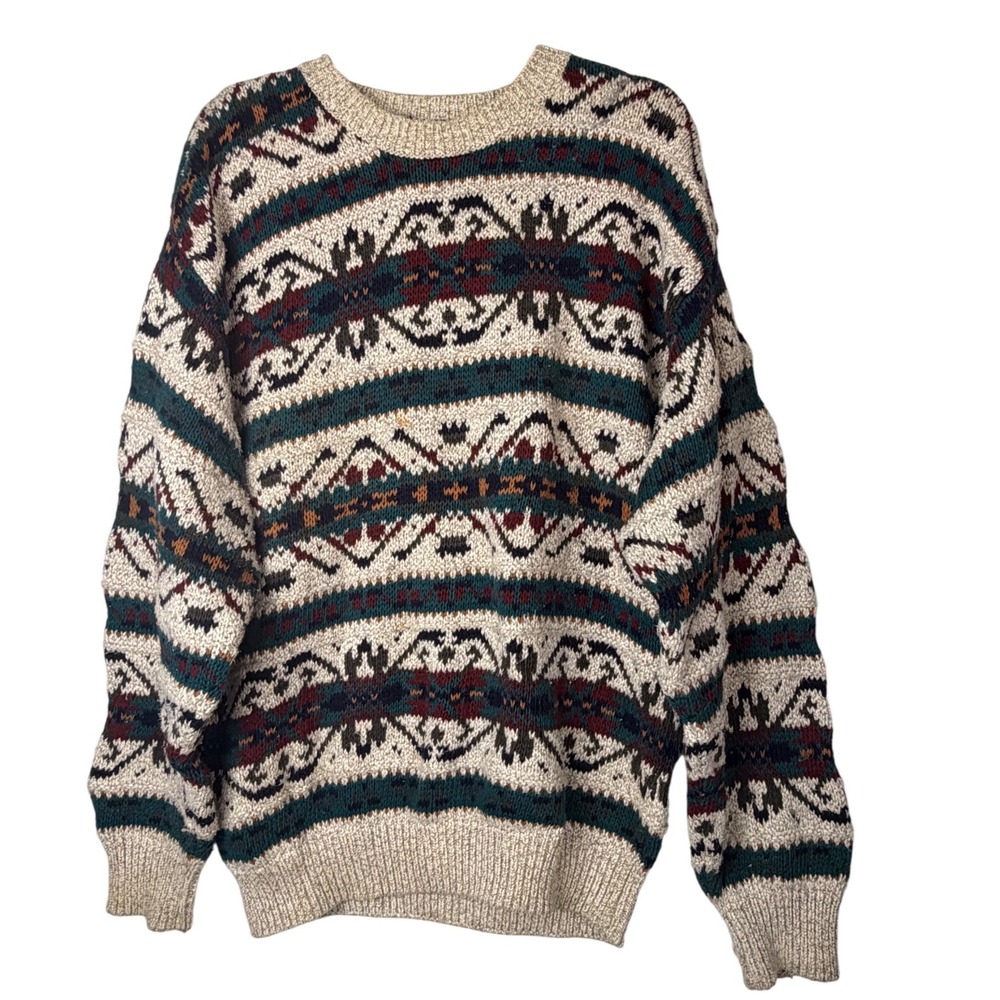Vintage 417 Van Heusen Mens Medium Cotton Southwestern Fair Isle Sweater Multi